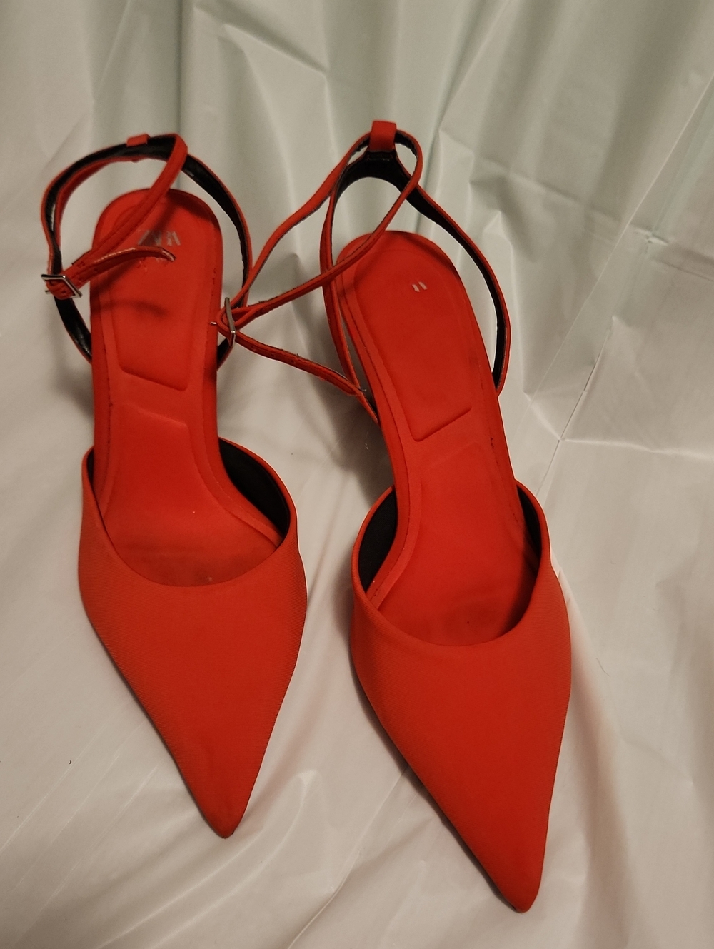 Zara Women's Fabric Covered Slingback Heels with Ankle Strap